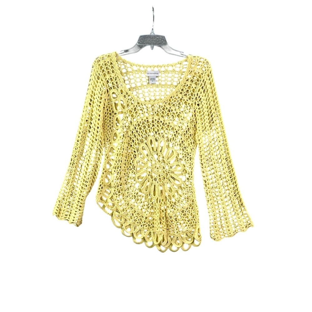 Soft Surroundings Crochet Top Womens Small Open Knit Asymmetrical Boho Festival